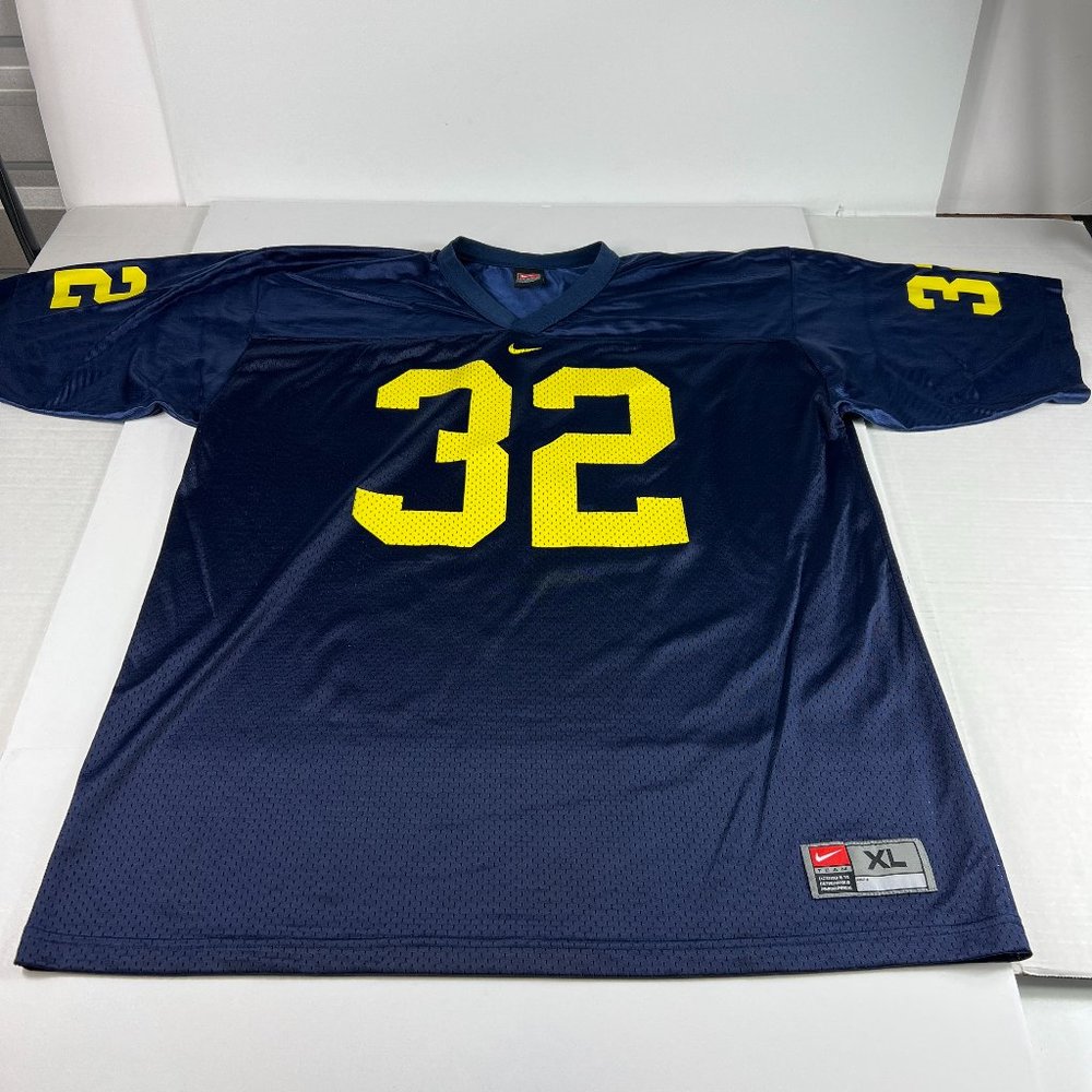 VTG Nike Michigan Wolverines 32 Blank Football Jersey Extra Large Blue & Yellow